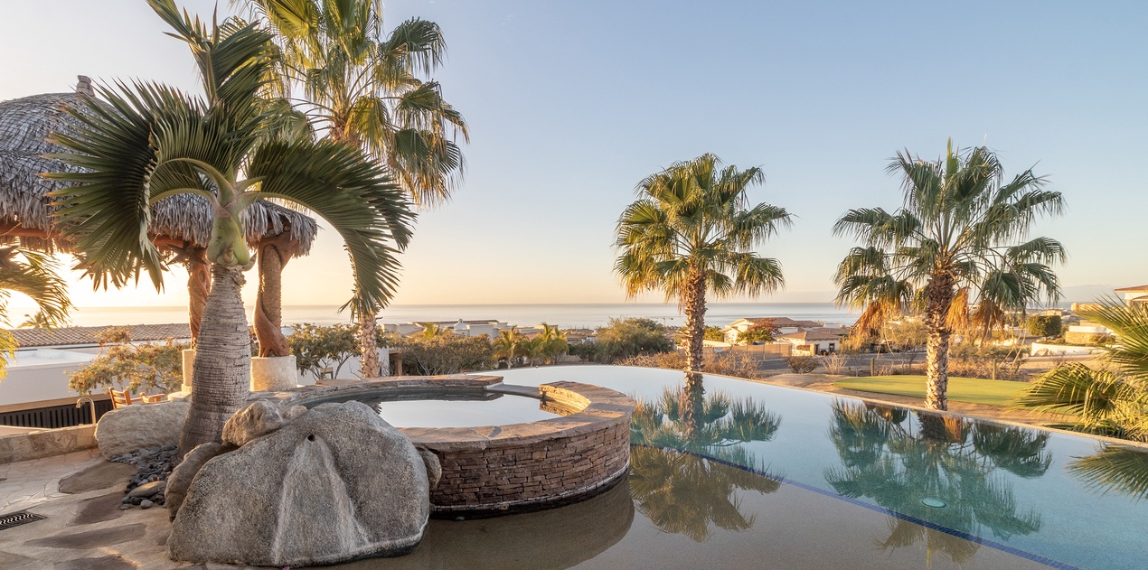 Jacuzzi and poolside with incredible ocean views