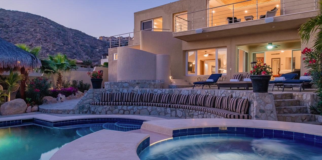 Poolside with Jacuzzi during sunset