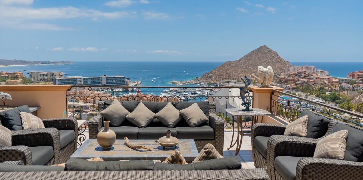 Upper terrace with expansive bay views