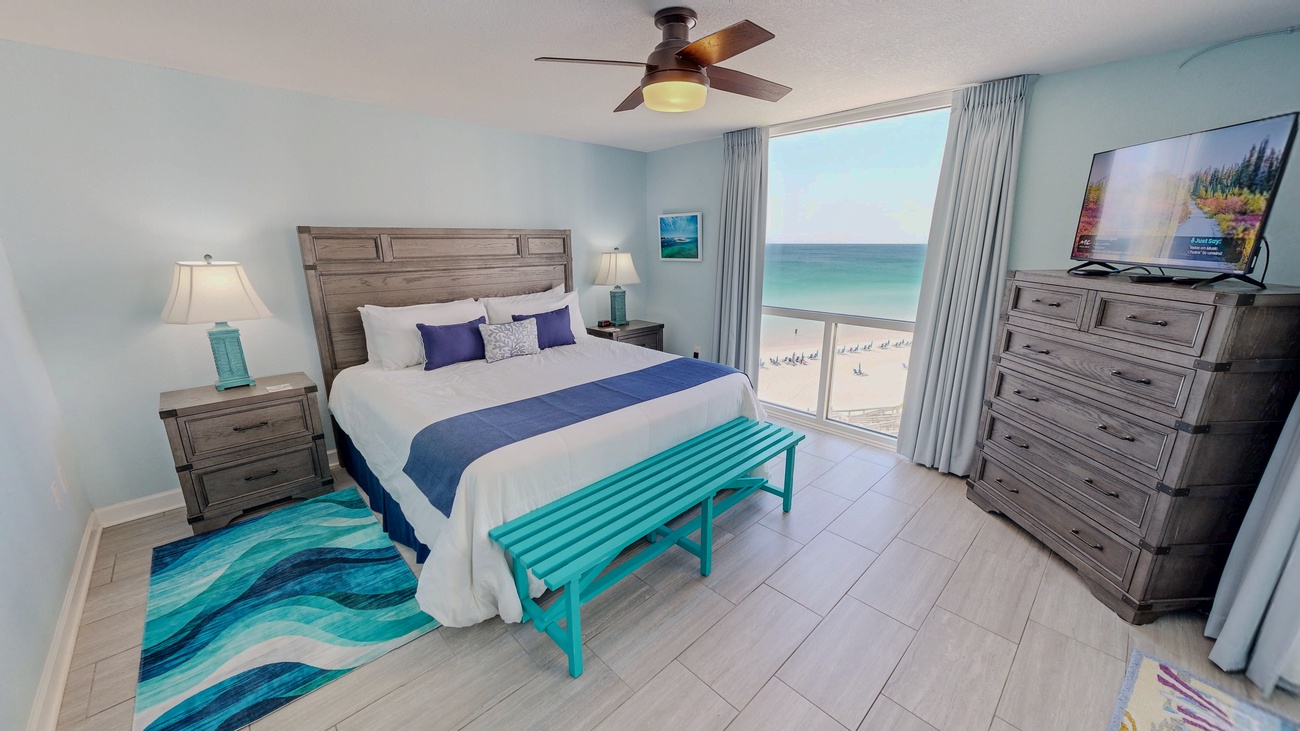 Wake to stunning ocean views from your cozy bedroom, complete with beach-inspired décor and modern comfort.