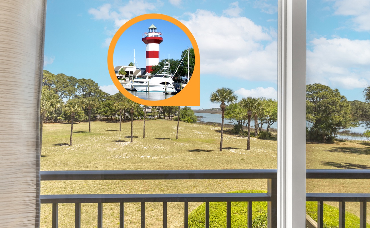 Step onto your private balcony and soak in stunning views of the iconic lighthouse and harbor marina.