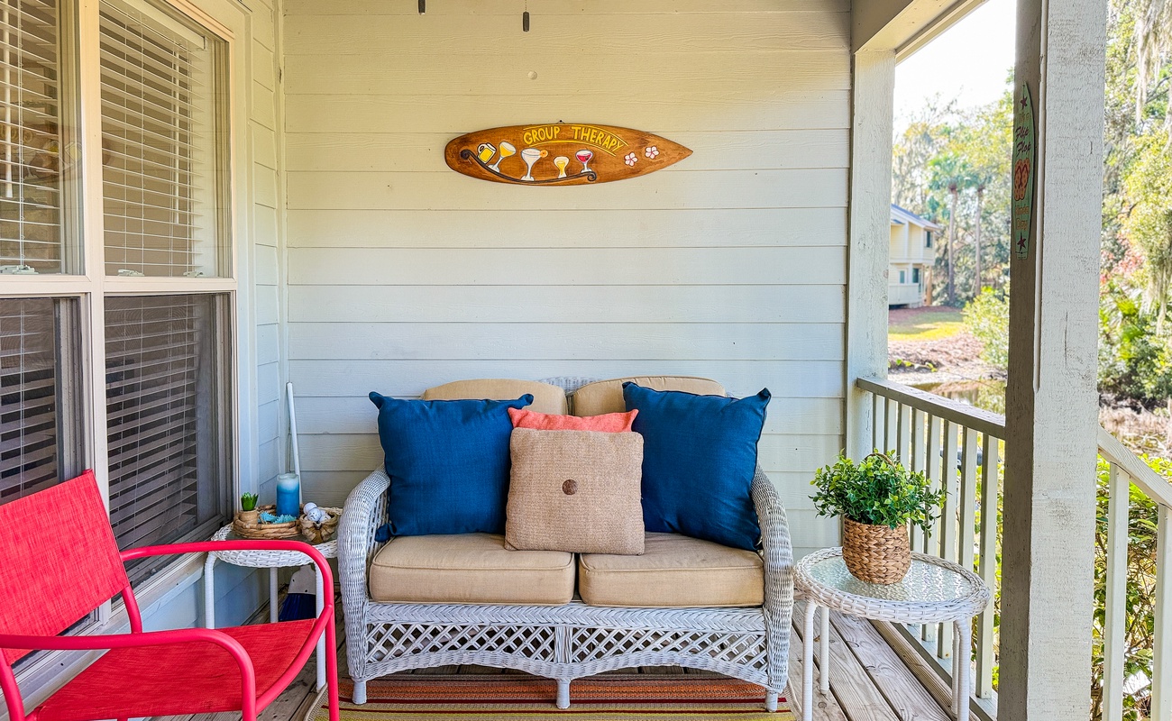 Patio with Grill and Lagoon and Golf Course Views