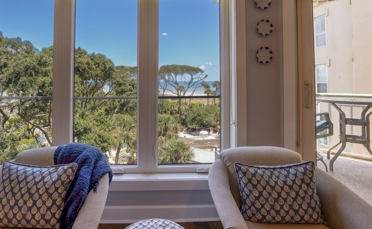 Living Area with Ocean View Balcony
