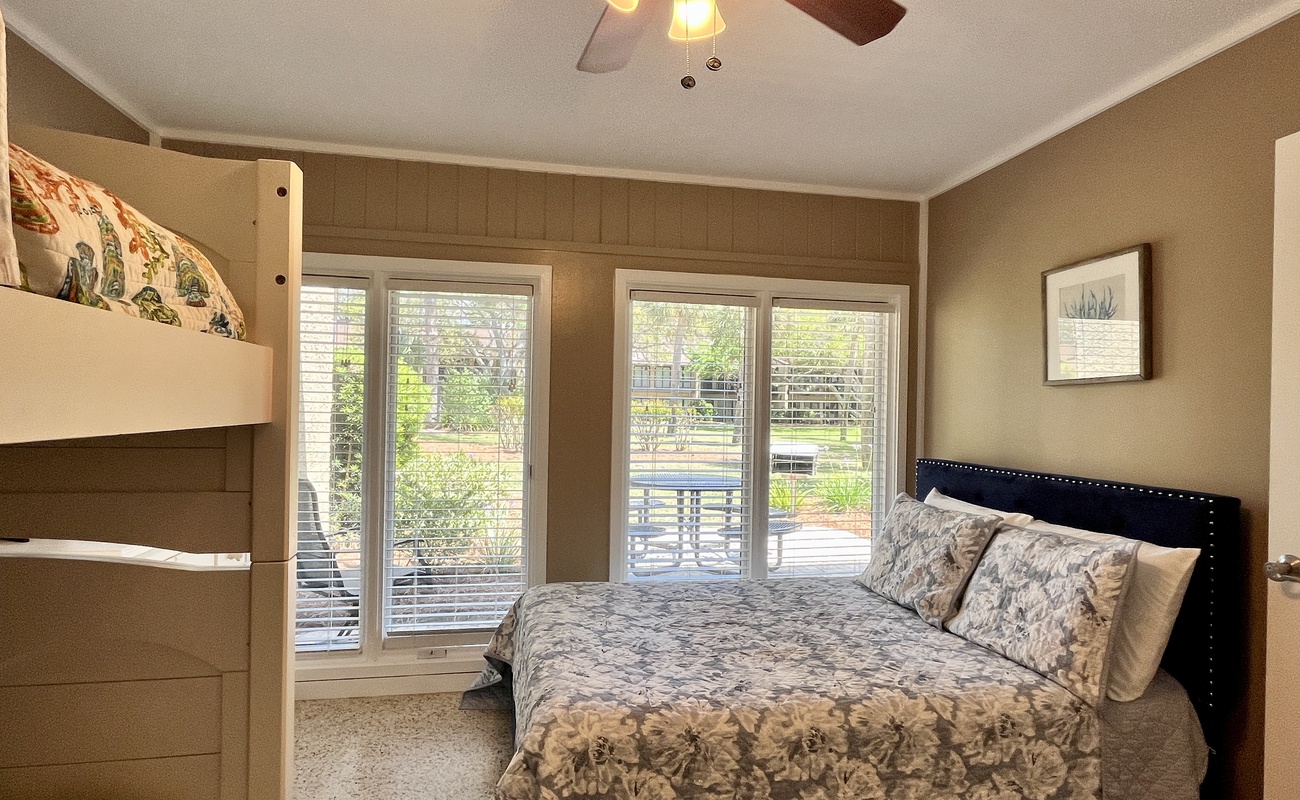 Ground Level Bedroom with Twin Bunks and Queen Bed