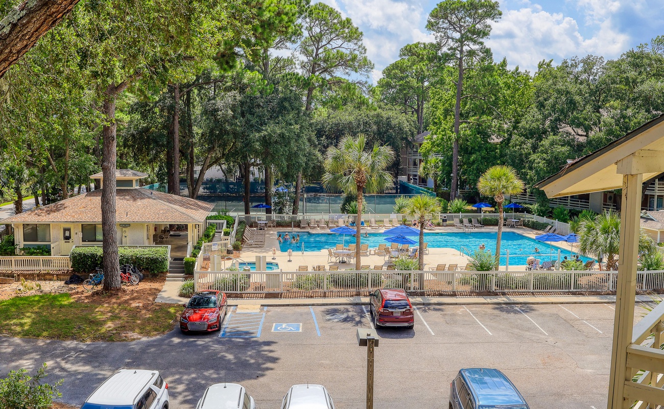 View of Pool from Building Stairwell