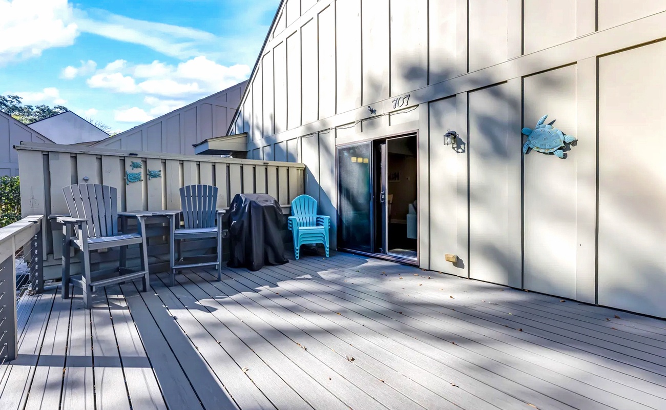Step onto your private deck with Adirondack chairs perfect for morning coffee and sunset relaxation.