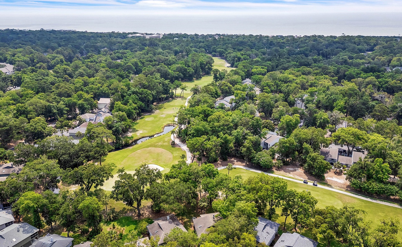 Aerial Above Home Overlooking Golf Course