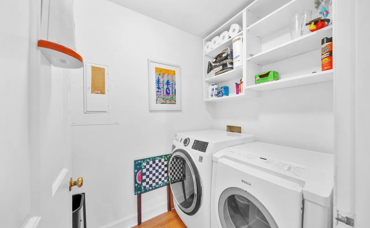 Your private laundry room makes packing light a breeze, with ample shelving for all your essentials and supplies.