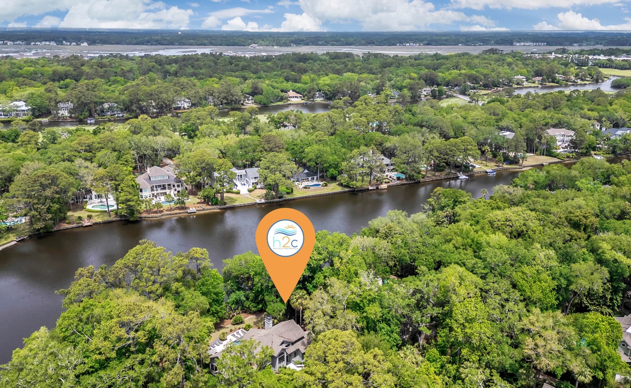 Aerial View of Home on Palmetto Dunes Lagoon