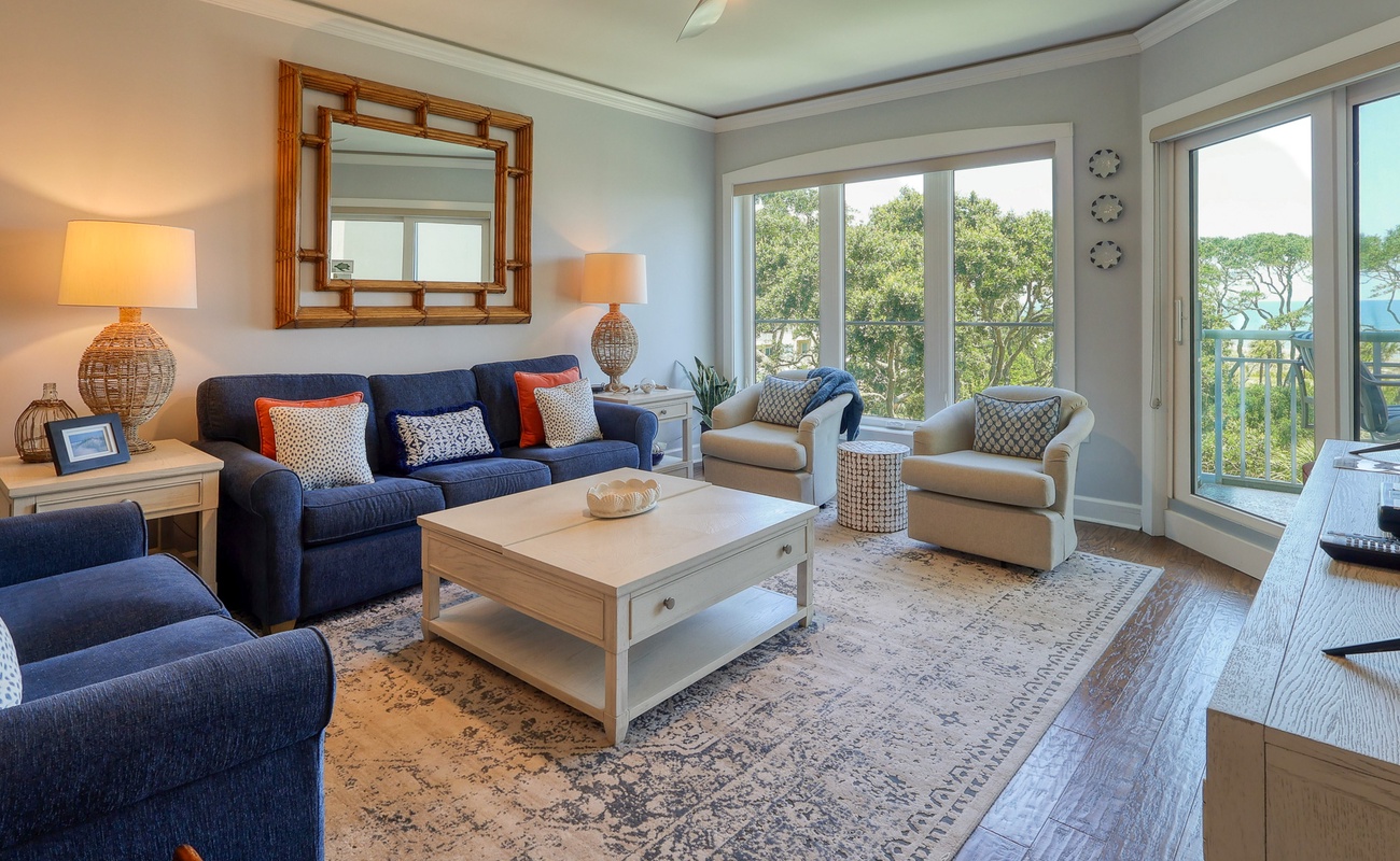 Living Area with Ocean View Balcony