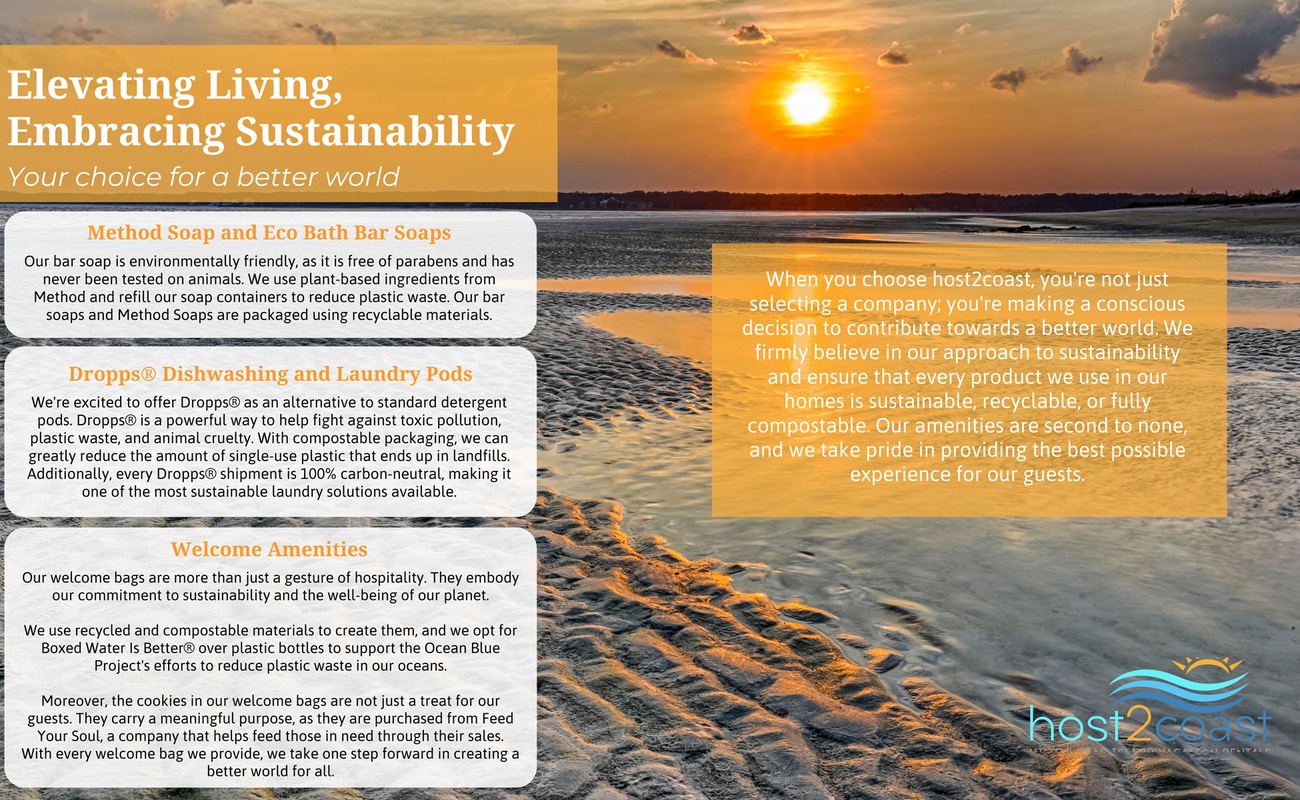 Golden sunset view showcasing the property's commitment to sustainable hospitality and environmental stewardship in a beautiful coastal setting.