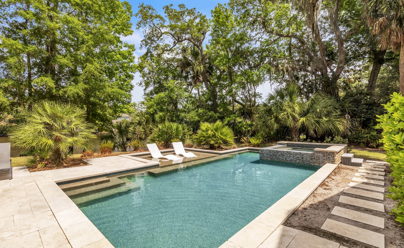 Private Pool and Spa with Waterfront Views of Palmetto Dunes Lagoon