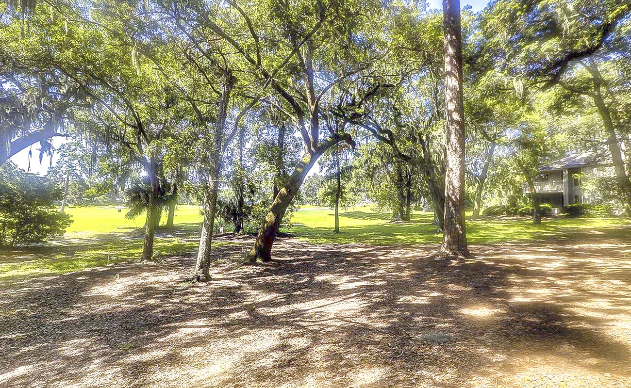 Expansive shaded grounds with mature trees create a peaceful natural setting for the property.