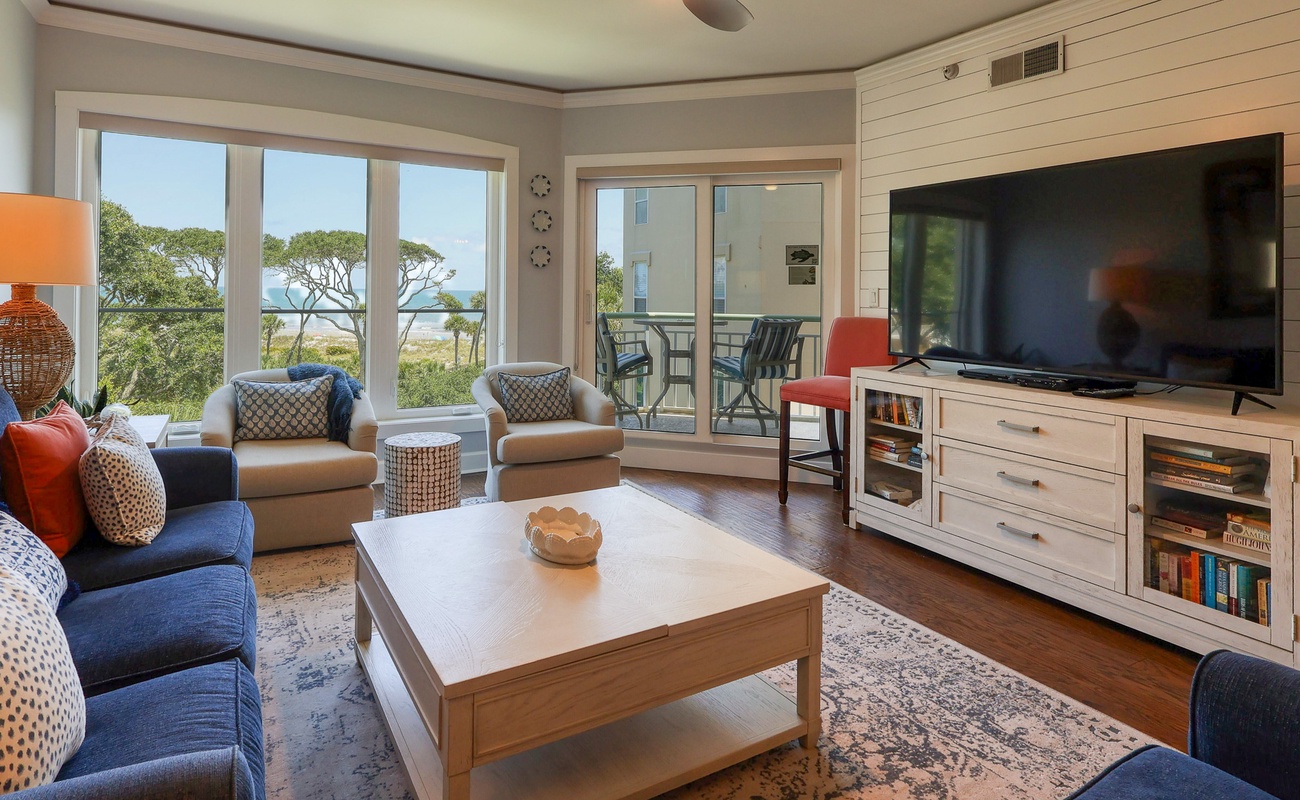 Living Area with Ocean View Balcony