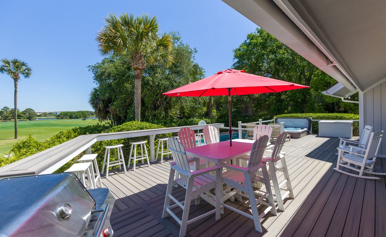 Pool Area and Deck with Hot Tub and Golf Course Views