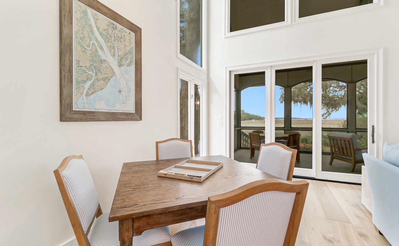 Enjoy morning coffee or friendly games while enjoying marsh views.