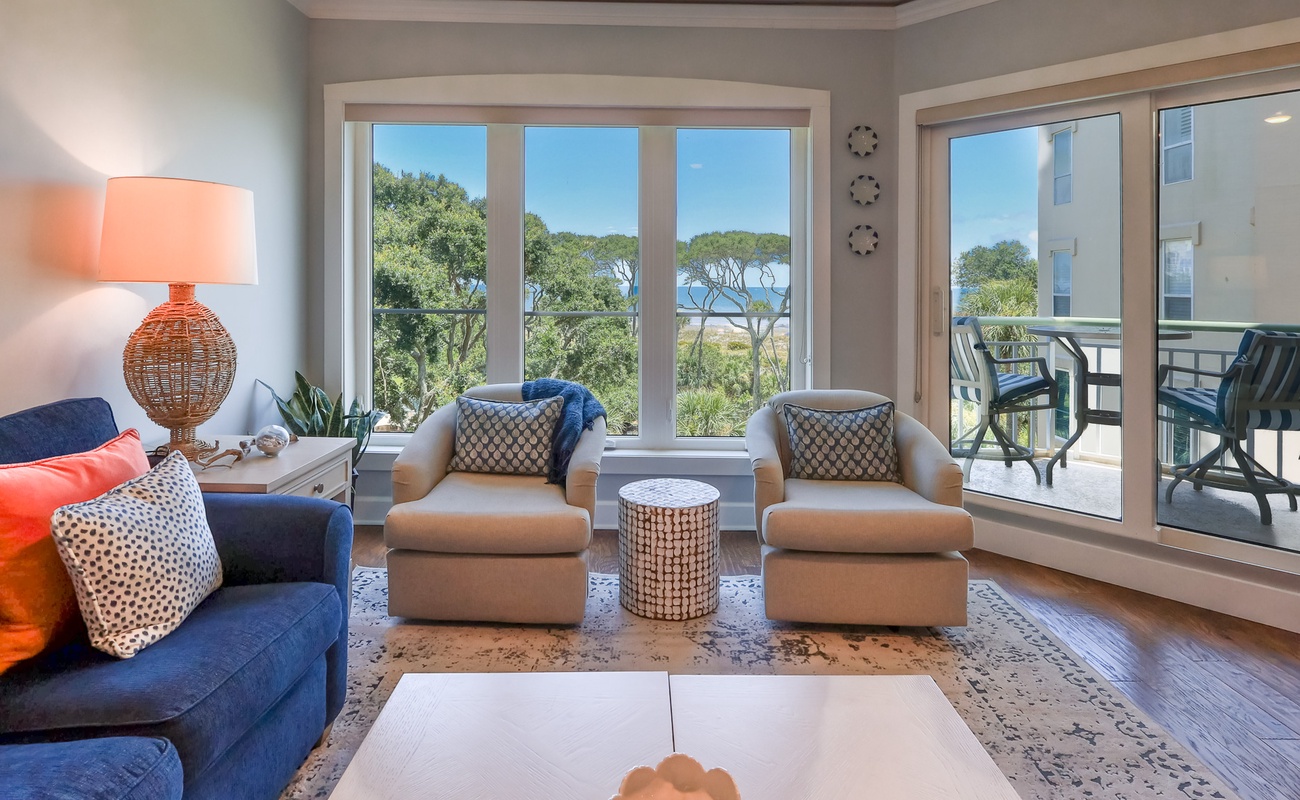Living Area with Ocean View Balcony