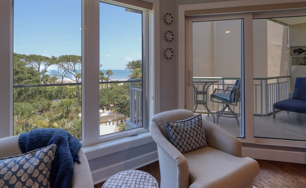 Living Area with Ocean View Balcony