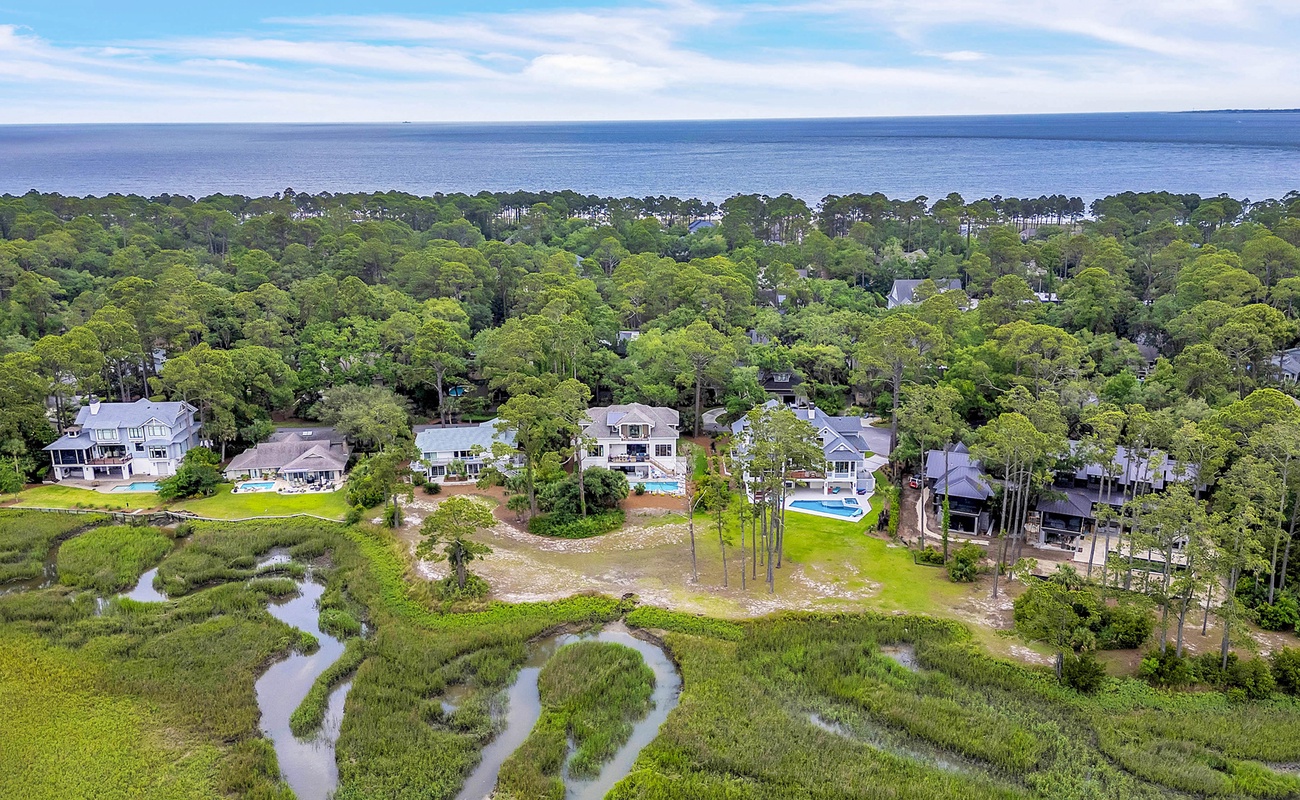 Aerial of Home Overlooking Marsh