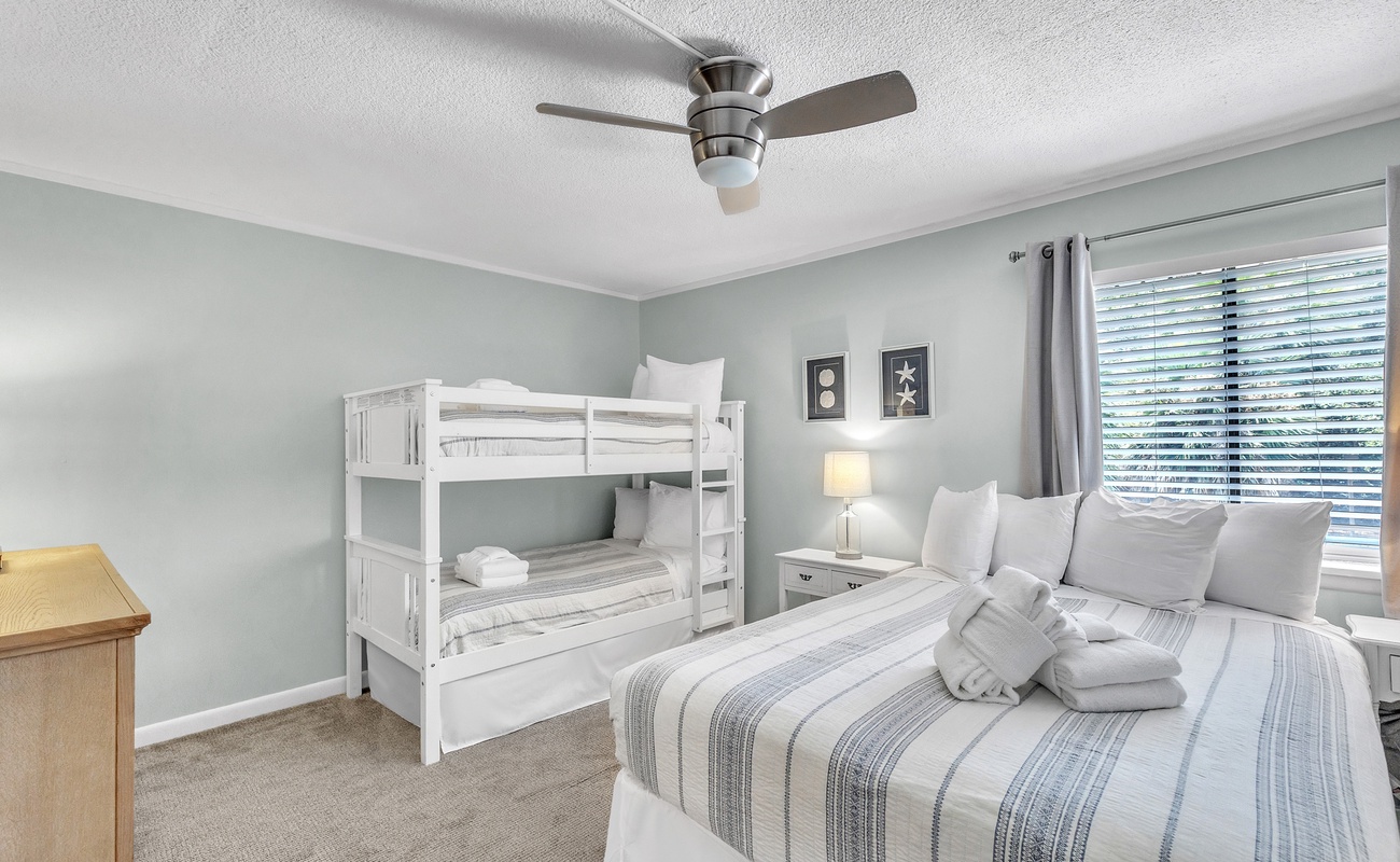 Guest Bedroom with Queen and Bunk Beds