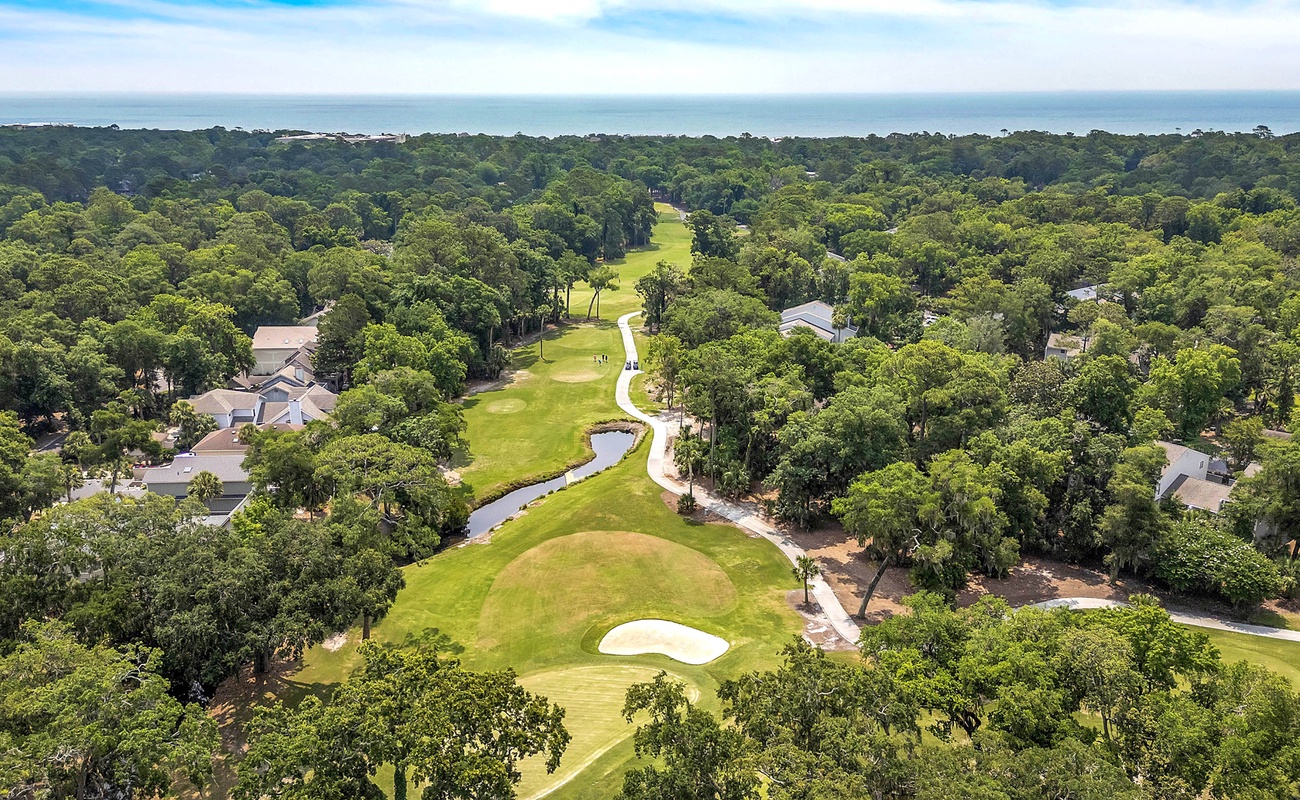Aerial Above Home Overlooking Golf Course