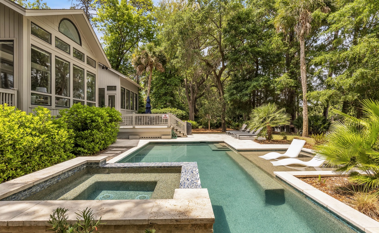 Private Pool and Spa with Waterfront Views of Palmetto Dunes Lagoon