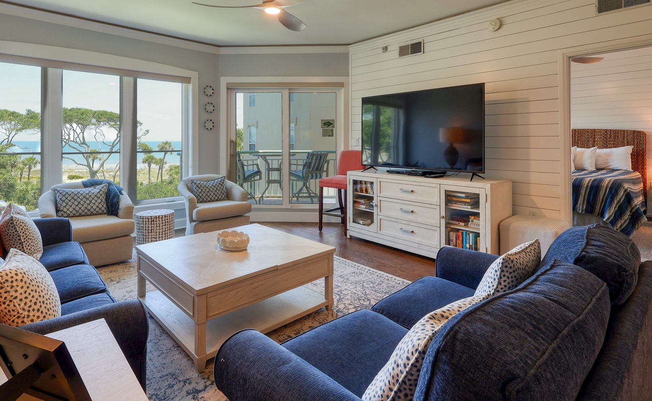 Living Area with Ocean View Balcony
