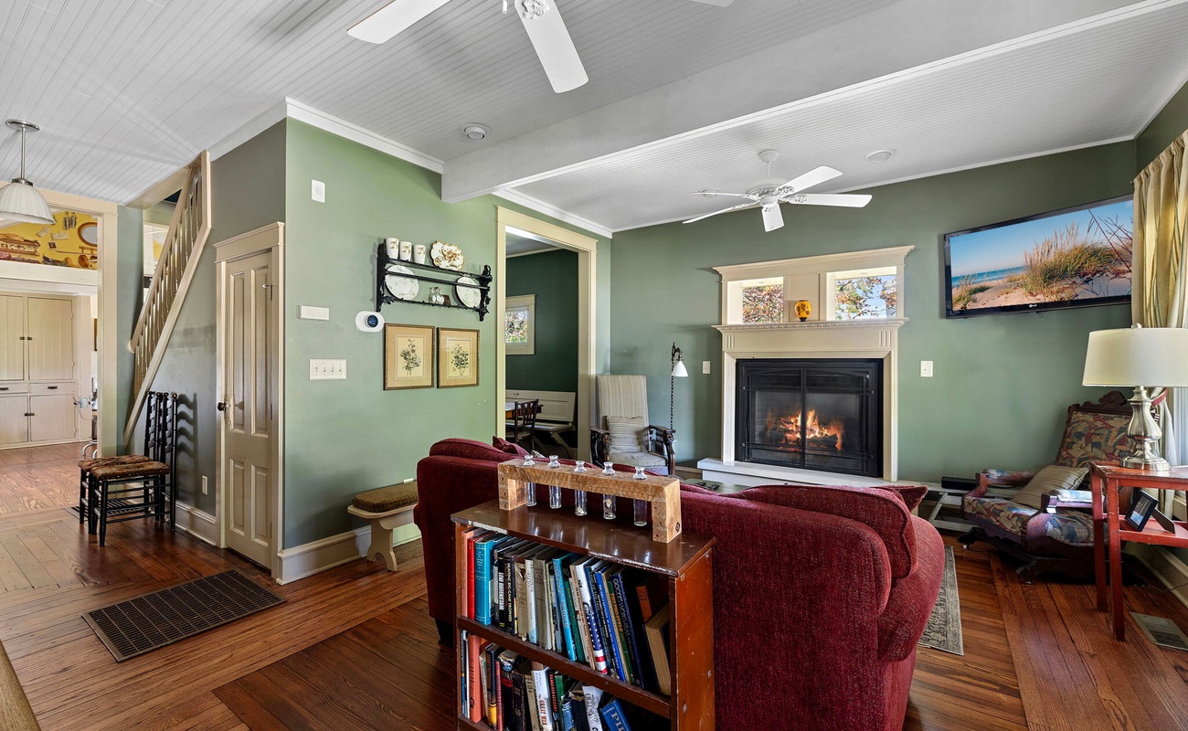 Charming blend of vintage and cozy comfort in this living space.