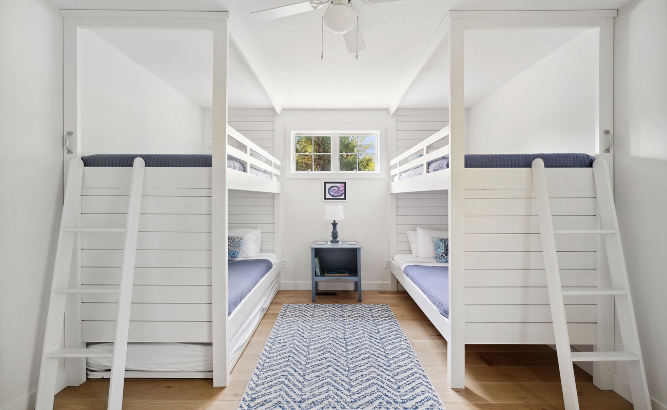 Bedroom 4 is on the upper level & has 2 twin-size bunkbeds + twin trundle.