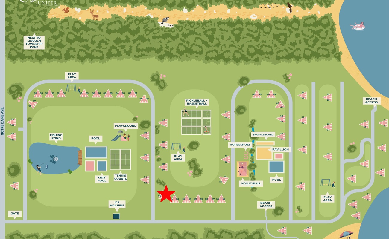 Chalet #65's location is indicated by the red star on the map.