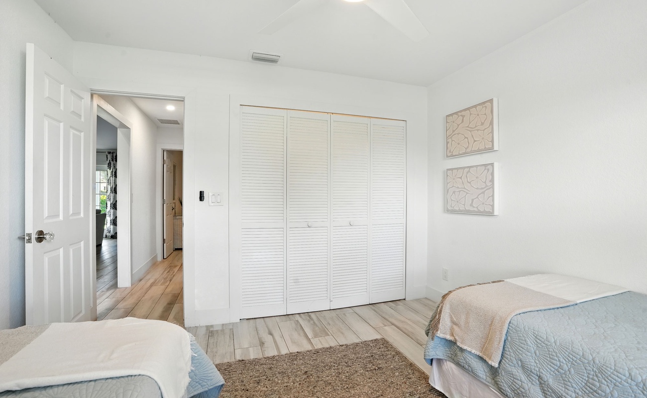 Bedroom 3 has a large closet, ideal for storing clothes and luggage.