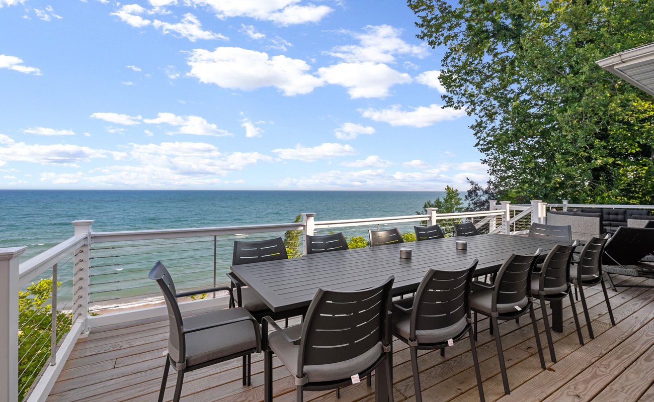 The dining options extend outside where there is waterfront seating for 10 on the deck.