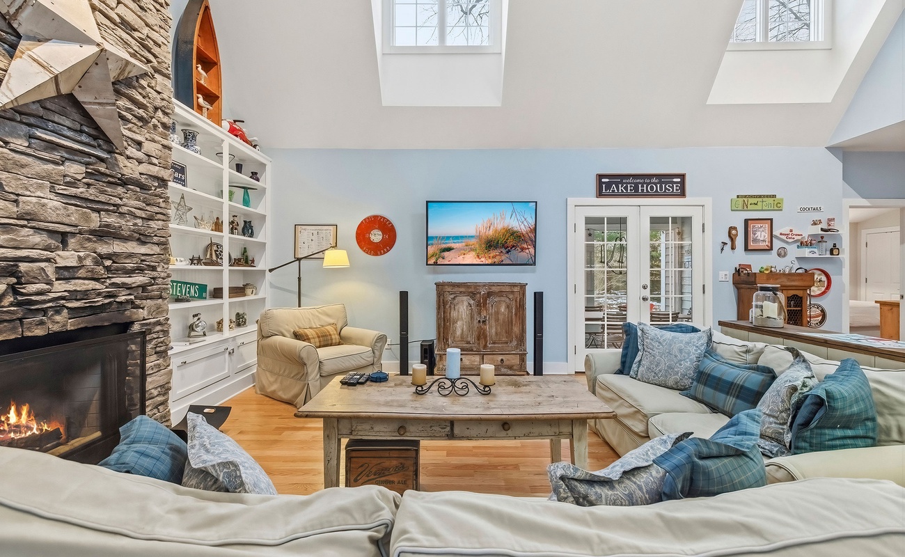 A cozy setup for fires on, feet up, and time spent together.