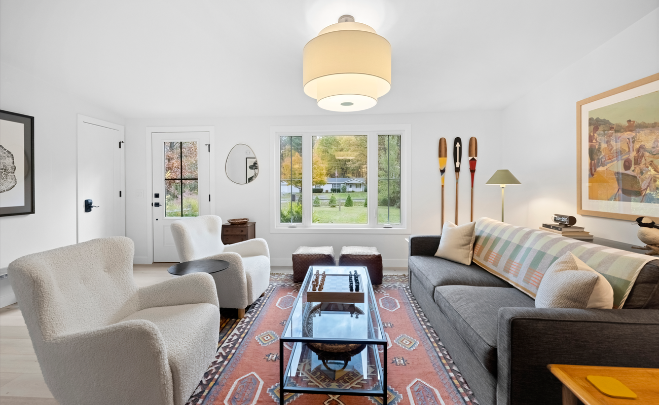 A bright lounge at The Woodsmen, perfect for slow mornings together.