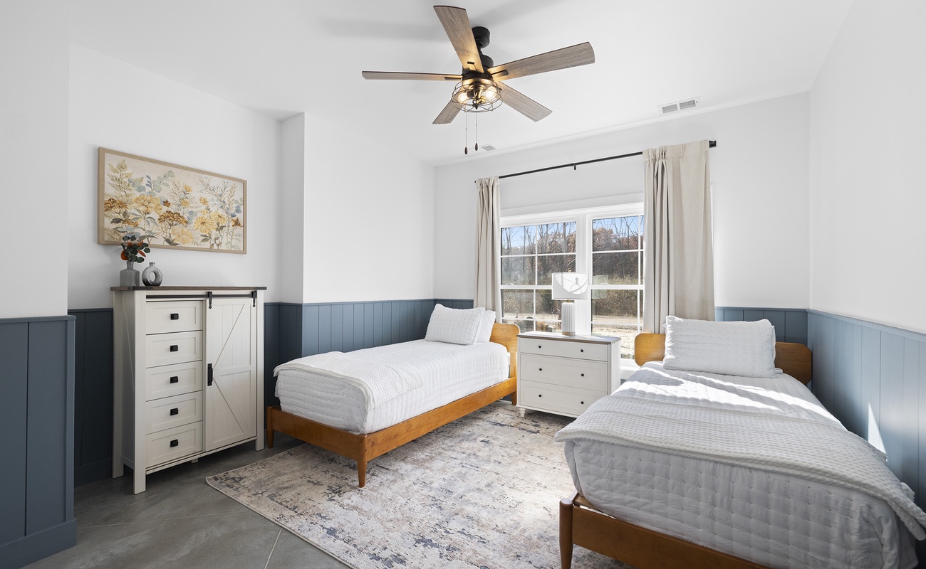 Bedroom 2 is on the lower level and has 2 twin XL-size bed.