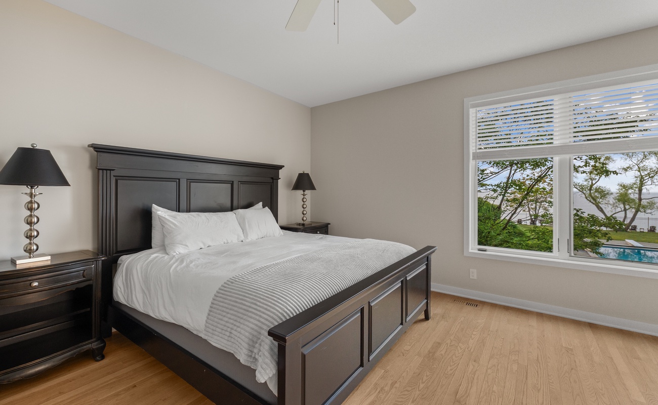 Bedroom 1 is on the main level & has a king-sized bed.