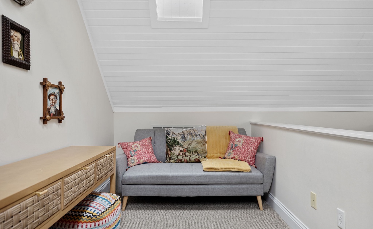 Sweet spots abound upstairs for daydreaming or chatting with family or friends.