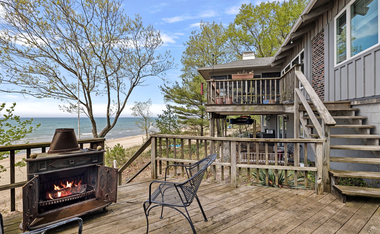 Looking back up from the Lake Michigan beach at the fabulous Gasthaus Fox.