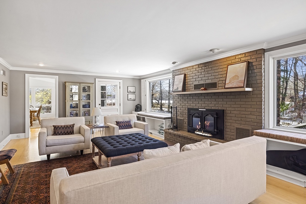 A welcoming living room designed for cozy nights at The Farmhouse.