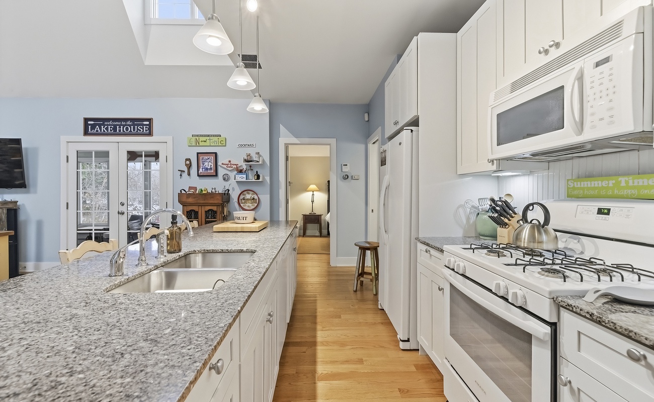 A bright kitchen designed for group cooking and easy flow.