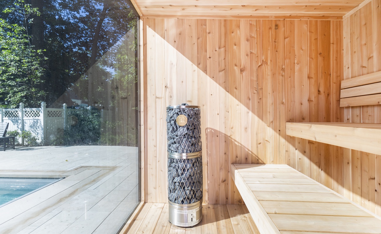 Heat things up in your own glass-walled sauna.