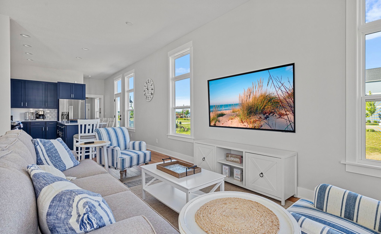 Chillin' starts here. Comfy furniture. Extra-wide flat screen TV. Oh, yeah.