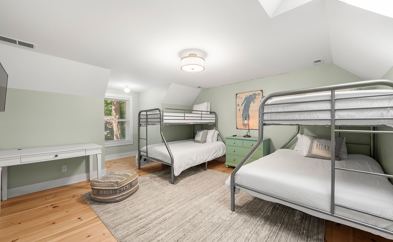 Bedroom 3 is on the upper level & has a single-over-full bunkbeds.