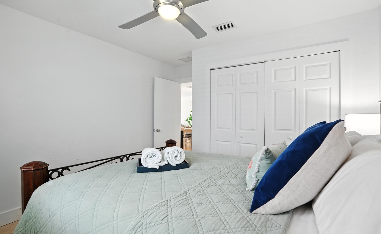 Fluffy towels and coastal touches welcome you in.