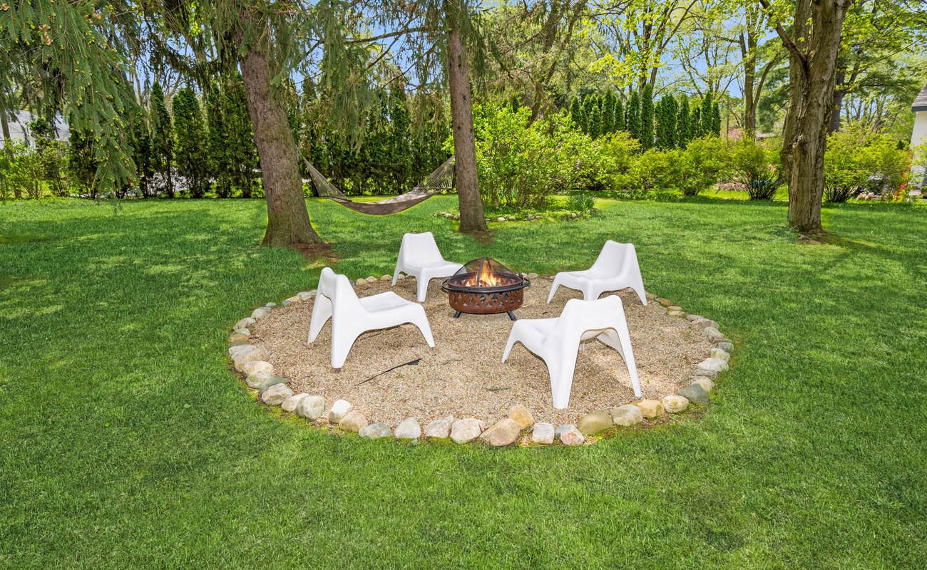 Cozy evenings made even better with a crackling fire and hammock naps.