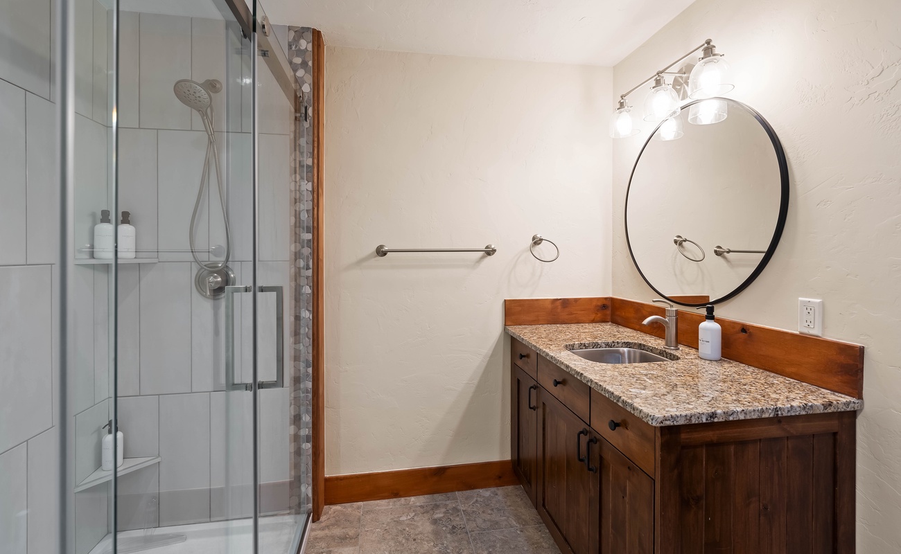Rustic elegance meets modern refresh—bathroom goals achieved.