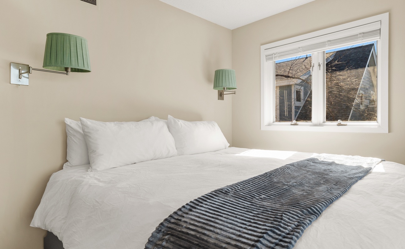 Bedroom 2 is on the upper level & has a king-sized bed.