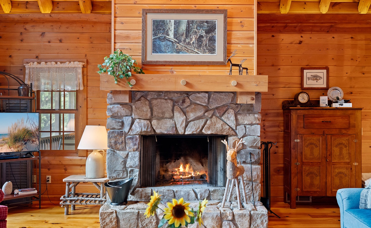 Cozy up by the fireplace in our inviting living room.