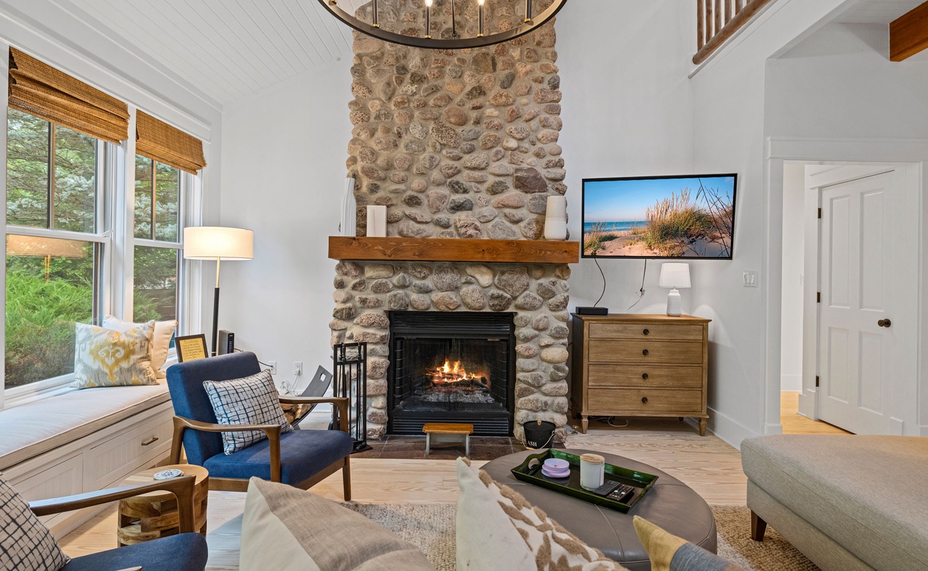 Cozy up next to our stone fireplace.