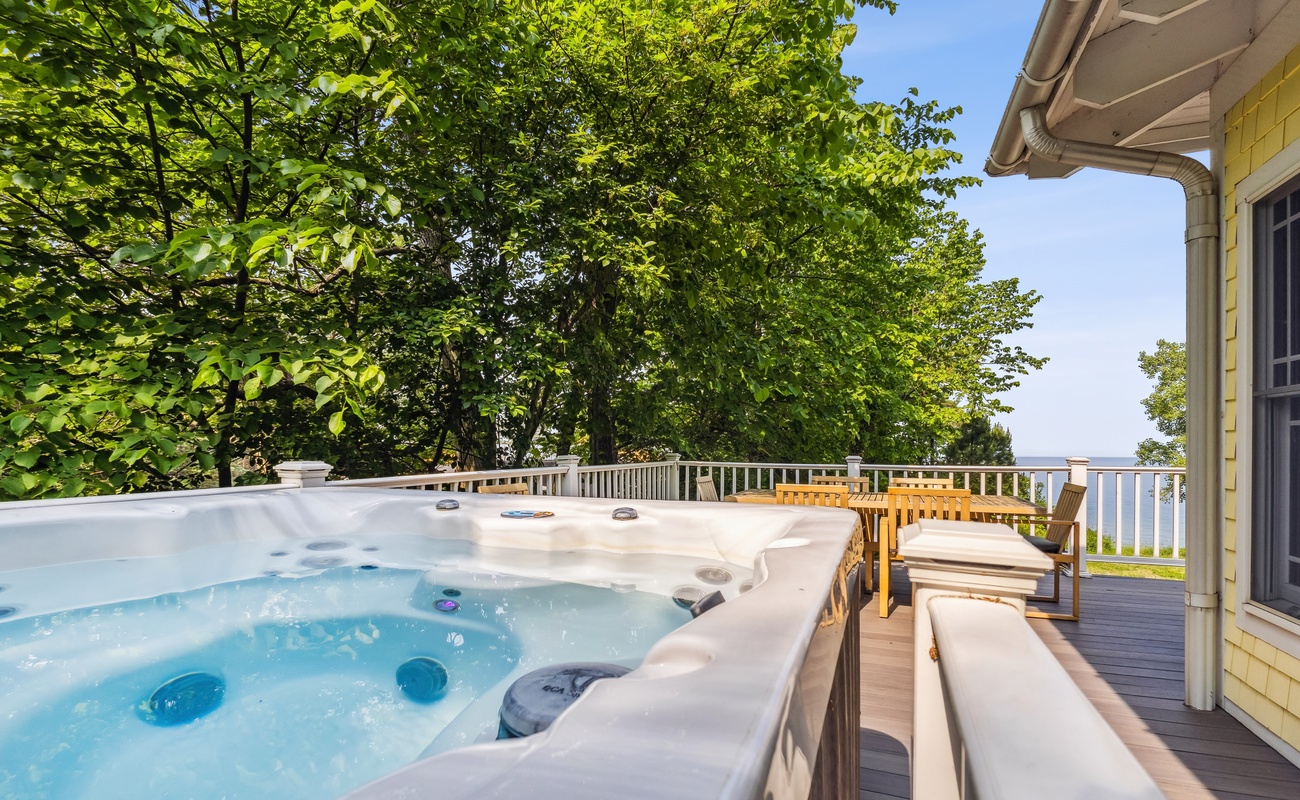 Our hot tub is ready to soothe away sore muscles year round.